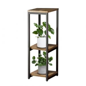 MEEYUU Support pour plantes d'intérieur à 3 niveaux - 80 cm - En métal et bois - Pour intérieur et extérieur - Support d'angle pour balcon, jardin, terrasse (3 niveaux, noir) (XMMEYU, neuf)
