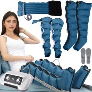 Pressothérapie jambes et abdomen, bottes de pressothérapie jambes, 6 chambres Machine de massage Drainage Lymphatique Circulation, 0-30 min, 0-240 Mhg réglables (bleu, 2 bras + 2 jambes + abdomen L) (hhh-jhh, neuf)