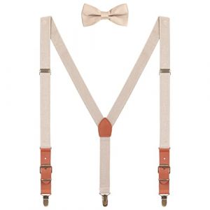 WANYING Retro Bretelles & N&oelig;ud Papillon Set pour Femme Homme Adolescent Y-forme 3 Anti-Rouille Clips 2.5cm Bretelles pour Taille 140-190cm - Beige (WANYING EU, neuf)