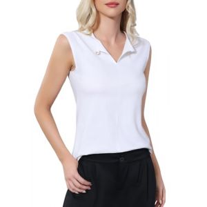 Berylove Top sans Manches Femme Coton Élégant Blouse Col Rond Business Décontracté Chic Chemisier Blanc Femme Chic Et Élégant Unie Blouse Femme Chic Et Élégant BLT0003 White M (Berylove, neuf)