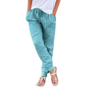 Pantalon Coton Lin Femme, Pantalons Fluide Femme Sarouel été Léger Décontractés Mode Pantacourt Confortable Rétro Pants Chic Elegant Taille Elastique Pantalons De Sport Jogging Baggy Yoga avec Poches (Zhiyao(Exclusif à 50%-80% réduction), neuf)