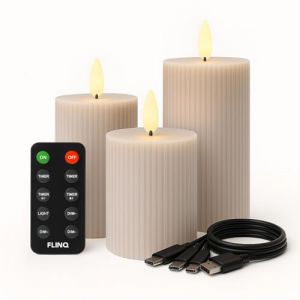 FLINQ Bougies Led Rechargeables USB - en Mati&egrave;re de Cire - Fausse Bougie Flamme Vacillante - par T&eacute;l&eacute;commande - Batterie longue Dur&eacute;e - 3 unit&eacute;s (FLINQ EUROPE, neuf)