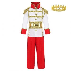 Lito Angels Deguisement Costume Prince Charmant Roi Royal avec Couronne pour Enfants Gar&ccedil;ons Taille 4-5 ans, Rouge (&eacute;tiquette en tissu XS) (Lito Angels FR, neuf)