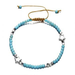 LEEQBCR 1pcs Boho Bracelet de cheville Turquoise Cheville &Eacute;toile Cheville Bracelet Cha&icirc;ne Perles Pied Bijoux pour Femmes et Filles (LEEQ EU, neuf)