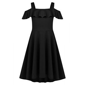 Arshiner Robe à Bretelles pour Filles Robe d'été Décontractée pour Enfants Manches à Volants Robe de soirée Robe d'halloween Robe Décontractée avec Poche Noir 14-15 Ans (Arshiner Store, neuf)