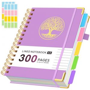 ROBCURSE Carnet &agrave; spirales A5 avec intercalaires, carnet de notes &agrave; 5 sujets avec 300 pages/150 feuilles de papier lign&eacute; 100 g/m&sup2;, sans bavure, 5 blocs-notes de projet pour l'&eacute;criture, la prise de (The ocean-us, neuf)