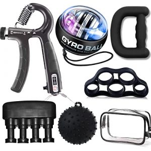 Musculation Main Kit de 6, Entra&icirc;nement de Musculation Avant Bras, Pince Poign&eacute;e 10-60 kg Ajustable Comptage Hand Gripper, Exerciseur de Doigts, Gyroscopique, Anneau d'exercice et Balle Anti Stress (MUMUWIND EU, neuf)