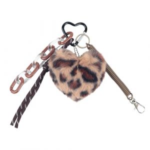 Fycyko Porte-cl&eacute;s Motif L&eacute;opard C&oelig;ur en Peluche Porte-poches pour sac Charms Auto Porte Cl&eacute;s Peluche Cute pour Femmes et Filles,Marron (FYCYKO, neuf)