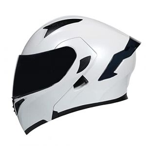 Woljay Casque intégral du visage moto casque modulaire Casque moto intégrée double visière pour adultes hommes femmes cyclomoteur DOT ECER22-05 (White-Smoke Visor,L) (Woljay Trading, neuf)
