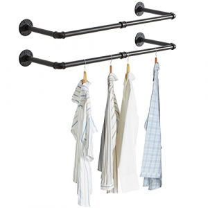 IBUYKE Tringle à Vêtement Mural 94cm, Lot de 2, Métal Portant à Vêtements Murale Industriel, Capacité de Charge de 50kg, Amovible Barre de Penderie Murale pour Suspendre des Vêtements, Noir TYJ001H-2 (IBUYKE-EU, neuf)