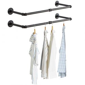 IBUYKE 94cm Portant à Vêtements Mural, Lot de 2, avec Tuyau Industriel et Barre de Suspension pour Rangement de Placard, pour Salon, Chambre, Noir TYJ001H-2 (IBUYKE-EU, neuf)