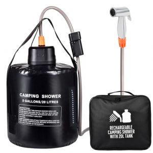 koopsmate Douche de Camping Portable, Pompe à air Rechargeable de 20 l, Douche de Camping, Chauffage Solaire, airbag de sécurité en PVC Noir, thermomètre, Convient pour la Plage, Le Camping, la (AZXJC EU, neuf)