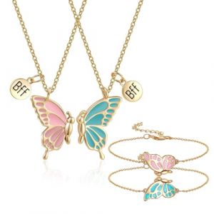 EIYVPRA Collier BFF et Bracelet Amiti&eacute; avec D&eacute;coration Papillon Bracelet Meilleure Amie et Collier d'Amiti&eacute; Cadeau pour Meilleure Amie pour d'anniversaire Saint Valentin Mariage, collier amiti&eacute; or (qingjian, neuf)