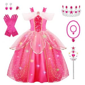 Meland Aurore Deguisement Princesse Fille, 10 Pcs Lumineuse Robe Princesse pour Fille 3-12 ans, Deguisement Costume de Carnaval, Halloween ou Cadeau Noël(L) (YLMY Tech, neuf)