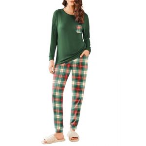 Ekouaer Pyjama Femme Hiver V&ecirc;tements De Nuit Chaud Pyjama 2 Pi&egrave;ces Cordon de Serrage &agrave; La Taille et Poche Carreaux, Vert &agrave; Carreaux, XL (Ekouaer EU, neuf)