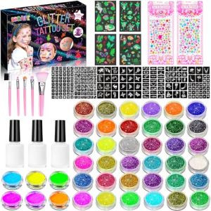 RDDAIPE Kit Tatouage Paillettes Enfant, 42 Couleurs Kit Tatouage Enfant, Tatouage Temporaire à Paillettes, 219 Pochoir, 4 Tatouage Fluorescent, Filles Anniversaire Carnaval Halloween Cadeau de Noël (CASALE FRANCESCA, neuf)