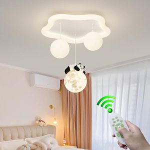 Stesulfr Lampe de chambre d'enfant dessin animé panda plafonnier LED Lampe de Plafond métal blanc 3 boules lustre de chambre dimmable éclairage simple vestiaire chambre de bébé cuisine lampe de chambr (♚Stesulfr-FR, neuf)