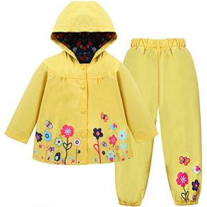 LZH b&eacute;b&eacute; filles imperm&eacute;able &agrave; capuche manteau imperm&eacute;able enfants veste de pluie et pantalon 2 pi&egrave;ces ensemble de v&ecirc;tements,Jaune,5-6 Ans (130) (LZH.1, neuf)