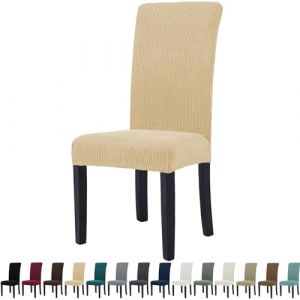 YSTELLAA Extensible Housse De Chaise 4 Pièces, Housse De Chaise Salle À Manger, Universel, Modern, Doux Confortable, Amovible Lavable, pour Mariage,Cuisine, Banquet, Beige (YSTELLAA, neuf)