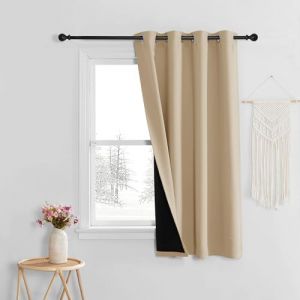 PONY DANCE Rideaux Thermique - Beige Rideaux Occultant Court Isolant Thermique Anti Froid avec Noir Doublure pour Maison Chambre 100% Ombrage, Jaune Beige, L 140 x H 145cm, 1 Pièce (RYB HOME EU, neuf)