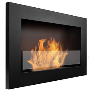 Bio cheminée Noir Mat Slim 65x40cm. Cheminée au bioéthanol à Suspendre Directement au Mur ou à Monter dans Une Ouverture Murale. Biocheminée avec Verre. Cheminée Bio éthanol Suspendue (Nice-House, neuf)