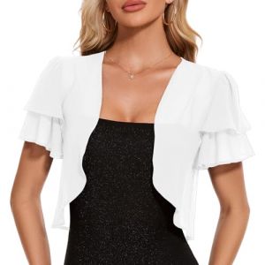 Atxnn Boléro Femme en Mousseline Cardigan Court Chic et Elegant Veste Devant Ouvert pour Mariage Robes Gilet D'été Léger Mode Bolero Tops, Blanc L (shangkunmaoyi, neuf)