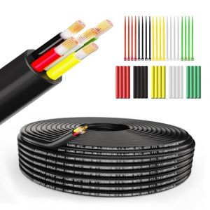 Wirelume 16AWG 5x1.5 mm² Fil électrique 5 conducteurs 5V/12V/24V Câble d'alimentation PVC toronné 10FT/3M Câble en cuivre étamé basse tension Gaine ronde Câble mince (Malasong-FR, neuf)