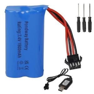 PONDWAY 1800mAh 7.4V SM-4P Prise Li ION Batterie Compatible avec EC08 RC Batterie pour RC Bateau RC modèle de Voiture Jouet Voiture Hors Route Escalade Rafting Course avec Câble de Charge USB (2) (PONDWAY, neuf)