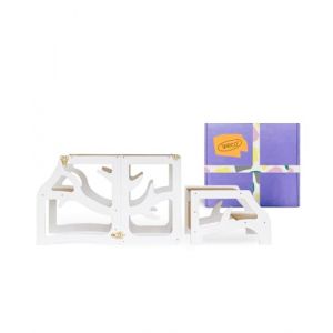 WECO Tour d'apprentissage 3 en 1 pour enfant avec marchepied - Bureau blanc Montessori - Ustensile de cuisine pliable (blanc) (Weco.Shop, neuf)
