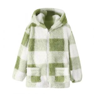 XINYUNZU Fille Veste polaire à Capuche chaude Manteau à carreaux avec poche Zipper Blouson Mignon Coat Girls Vêtement Hiver Manteaux Enfant 4-14 Ans Vert 12 ans (RBYWBT, neuf)