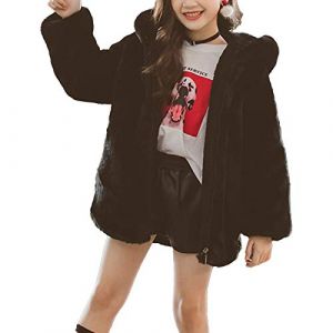 Mufeng Manteau Polaire Fille Blouson &agrave; Capuche Oreilles Ours Hiver &Eacute;pais Veste Chaud Enfant Cape en Fausse Fourrure Manteau Chaud d'hiver Outwear 5-14 Ans Noir 11-12 Ans (Mufeng EU, neuf)