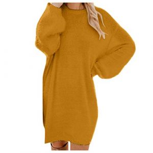 G&eacute;n&eacute;rique Robe Grossesse, Robe Pull Femme Hiver Chic Et Elegant Manche Longue Robes Longues Femmes Grande Taille Sexy Chaude Dress Oversize Jupe Couleur Unie Col Rond Dor&eacute;, XL (ChaoWenMao, neuf)