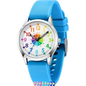 SIMSAM Montre Enfant Garcon, Montre Enfant Fille 4, 5, 6, 7, 8, 9, 10, 11, 12 Ans, Montres Garçons Fille Pédagogique, Analogique - Bleu Clair (SIMSAM Watch, neuf)