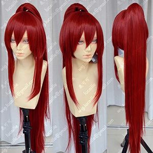 LINLINCD Perruque de cosplay 100 cm de long rouge bordeaux Erza Scarlet résistante à la chaleur Cheveux Anime Fairy Tail Cosplay Costume Perruque + perruque gratuite (qiu lai shan mao hang, neuf)