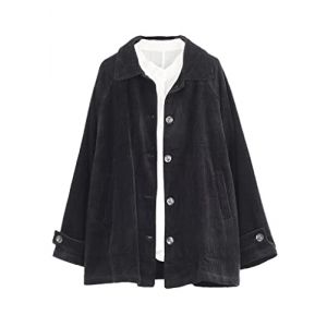 FTCayanz Manteau Femme Hiver Velours C&ocirc;tel&eacute; Chemise Manches Longues Veste avec Poches Noir M (ftcayanz, neuf)