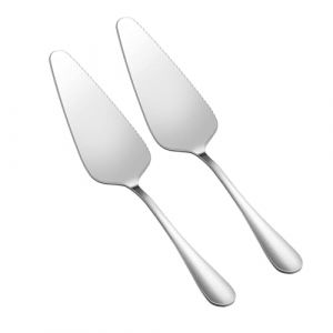 KEQAR 2 pi&egrave;ces en acier inoxydable poli, Pelle et couteau &agrave; g&acirc;teau avec bords dentel&eacute;s pour d&eacute;coupe pr&eacute;cise, avec poign&eacute;e ergonomique et utilisation polyvalente pour desserts, pizza et plus (Argent&eacute;) (APENGPENG, neuf)