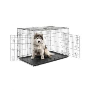 lionto Caisse de Transport pour Chiens et Chats, Cage Polyvalente avec bac en Plastique hygi&eacute;nique, 122x75x81 cm, Cage pour Chien en m&eacute;tal avec Fermetures de s&eacute;curit&eacute; Solides et cloison, Noir (dibea, neuf)