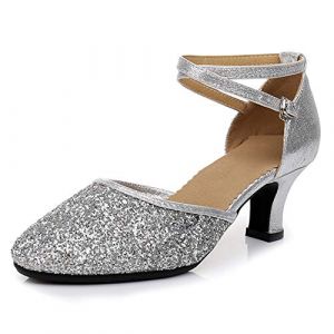 SWDZM Chaussure de Danse Fermé Latine Salsa Tango Bachata Salon Femme Talon 5 cm,Argent,EU 39 (CCWM, neuf)