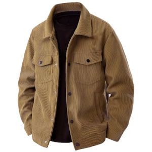 PADOLA Veste Homme Velours C&ocirc;tel&eacute; &agrave; Boutons-Pression Blouson Automne avec Multi-Poches Veste mi Saison Cowboy Chemise Uni Coupe Vent Cargo Surchemise Vintage Manteau Cadeau (Marron, S) (Chaos World Apparel, neuf)