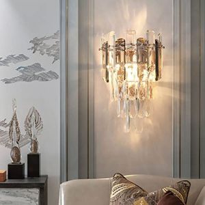 Sxtiger Applique Murale En Cristal Moderne, Applique Murale En Cristal E14, Pour Chambre Salon Cuisine Couloir Escalier Restaurant H&ocirc;tel &eacute;clairage (Smoky Gray) (SXT Co., neuf)