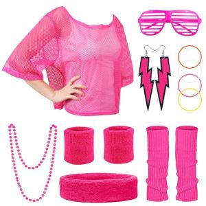 OHSN Annees 80 Déguisement Année 80 Deguisement Annee Femme 14PCS Accessoire Annee 80 Femme Tenue Annee 80 Femme Costume Annee Jambières Bandeau Bracelets Lunettes pour Thème Soirée Carnaval (MIGHTY GOLD LIMITED, neuf)