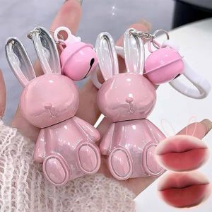 Baorder 2Pcs Velvet Matte Lip Gloss Set, Mignon Pink Rabbit Lip Glaze 2 en 1 Key Chain Rouge à lèvres liquide, Coupe antiadhésive Longue durée imperméable à l’eau Bunny Lip Stain, Maquillage mignon po (EARNGOLD, neuf)