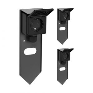 ledscom.de 3 pièces Colonne de Prises de Courant de Jardin PIWI avec Piquet de Terre pour l'extérieur, IP44, 1 Fois, Acier Inoxydable, Anthracite, carré, 24 cm (LEDs Com GmbH, neuf)