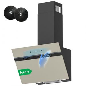 FIREGAS Hotte aspirante inclinée 60 cm, classe A+++, débit d'air 684 m³/h, hotte de cuisine 9 vitesses, commande tactile et gestuelle, hotte murale évacuation ou recyclage, gris (Firegas Kitchen Appliances, neuf)