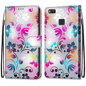 Mo-Somnus Coque pour Huawei P9 Lite, Etui en Cuir PU Portefeuille Housse Coque avec 360 Degr&eacute;s Silicone Antichoc Protection Cover Cuir Pochette Magn&eacute;tique und Flip B&eacute;quille (Fleur 1) (Mo-Beauty EU Store, neuf)