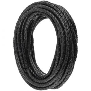 CALFOVERA 5M x 4MM Cordon Tress&eacute; Rond en Cuir V&eacute;ritable pour la Fabrication de Bracelets Noir pour Cravate Bolo Cordon en Cuir V&eacute;ritable Tiss&eacute; Cordon en Dentelle Bande de Tressage Pli&eacute;e (CALFOVERA FR, neuf)