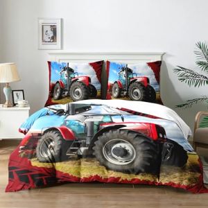 Yzehomijia Housse de Couette Tracteur 200x200cm 3 Pi&egrave;ces, Enfant Parure de lit imprim&eacute; Ensemble 3D，Parure De Lit Tracteur 1 Personne avec 2 Taies d'oreiller 65x65cm.(T3&times;200 (Toyqfc, neuf)
