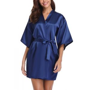 Vlazom Kimono Femme Satin Mariage Manche Courte Peignoir Femme Soie S-XXL,M,Bleu (Vlazom, neuf)