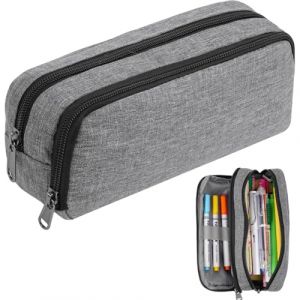 OFFCUP Trousse &agrave; Crayons, Grande Capacit&eacute; Trousse Scolaire pour Garcon Fille, Sac &agrave; Crayons avec 2 Compartiments, Sac De Papeterie Organisateur pour &Eacute;clair Fourniture L'&Eacute;cole (Gris) (HOOCHE, neuf)