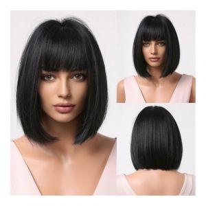 Perruques Perruque for femmes de Style europ&eacute;en et am&eacute;ricain avec frange soign&eacute;e d&eacute;grad&eacute; gris cheveux courts couvre-chef en fibres chimiques(Black) (yichanggeng, neuf)